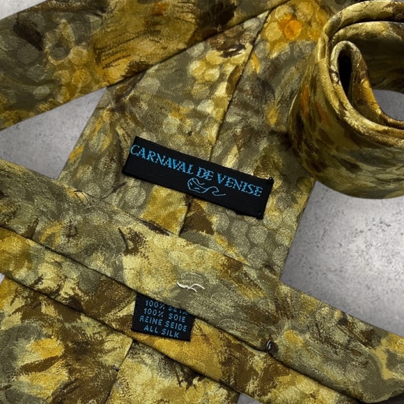 CARNAVAL DE VENISE Gray/Beige Art Silk LUXURY Tie HANDMADE ITALY - Picture 4 of 6